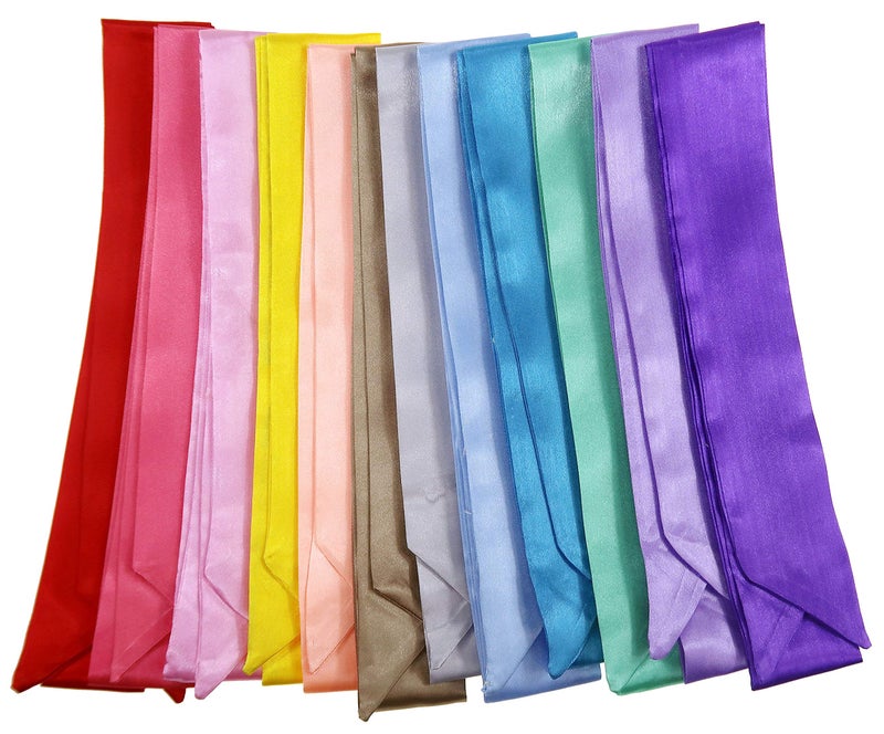 LilMents 12 Mixed Designs Satin Head Hair Handbag Handle Highlights Scarf Tie Lot (Solid Colors B) - Image 2